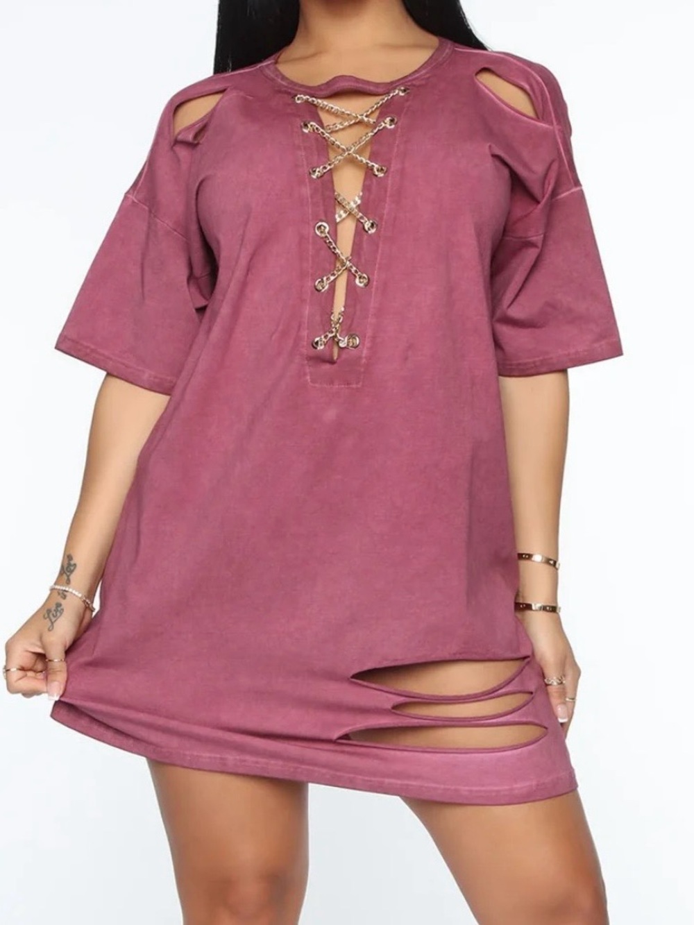 Dress Fashion Nova Don't Mess With Distressed Tee Dress 2X A6 335